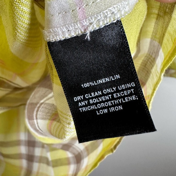 Lafayette 148‎ NY Plaid Linen Button Down Shirt 3/4 Sleeve Top Chartreuse M - Picture 4 of 4